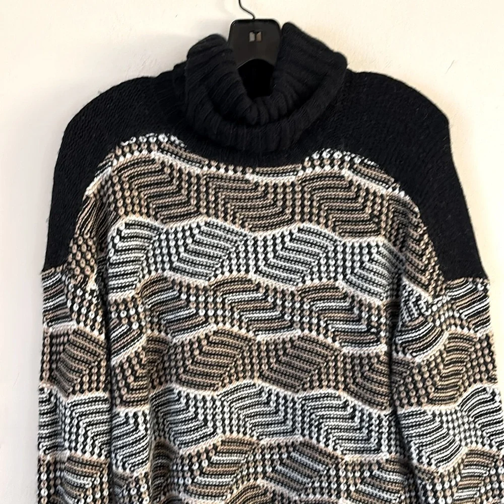 BY Malene Birger Printed Turtleneck‎ Black and Brown Patterned Sweater Size S/M